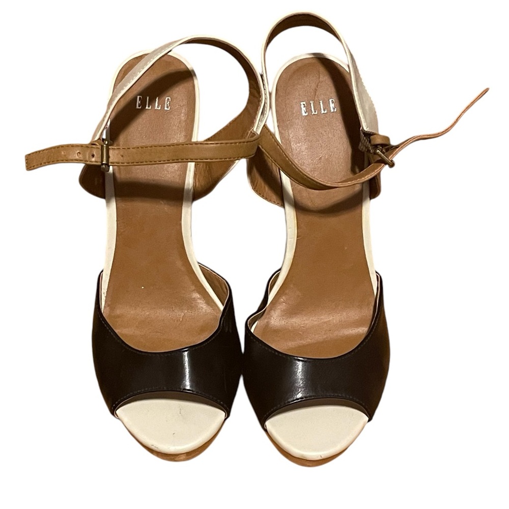 NWOT Elle color block open toe wedge with ankle strap sandal